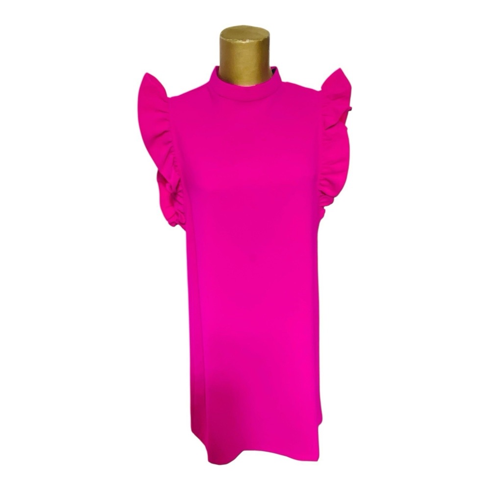 FAB'RIK Women's Hot Pink Fuchsia Ruffle Sleeve Sheath Pencil Womens Size S